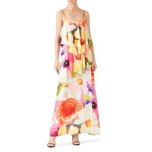 Josie Natori Multicolor Floral Ruffle Maxi Dress – Size 4